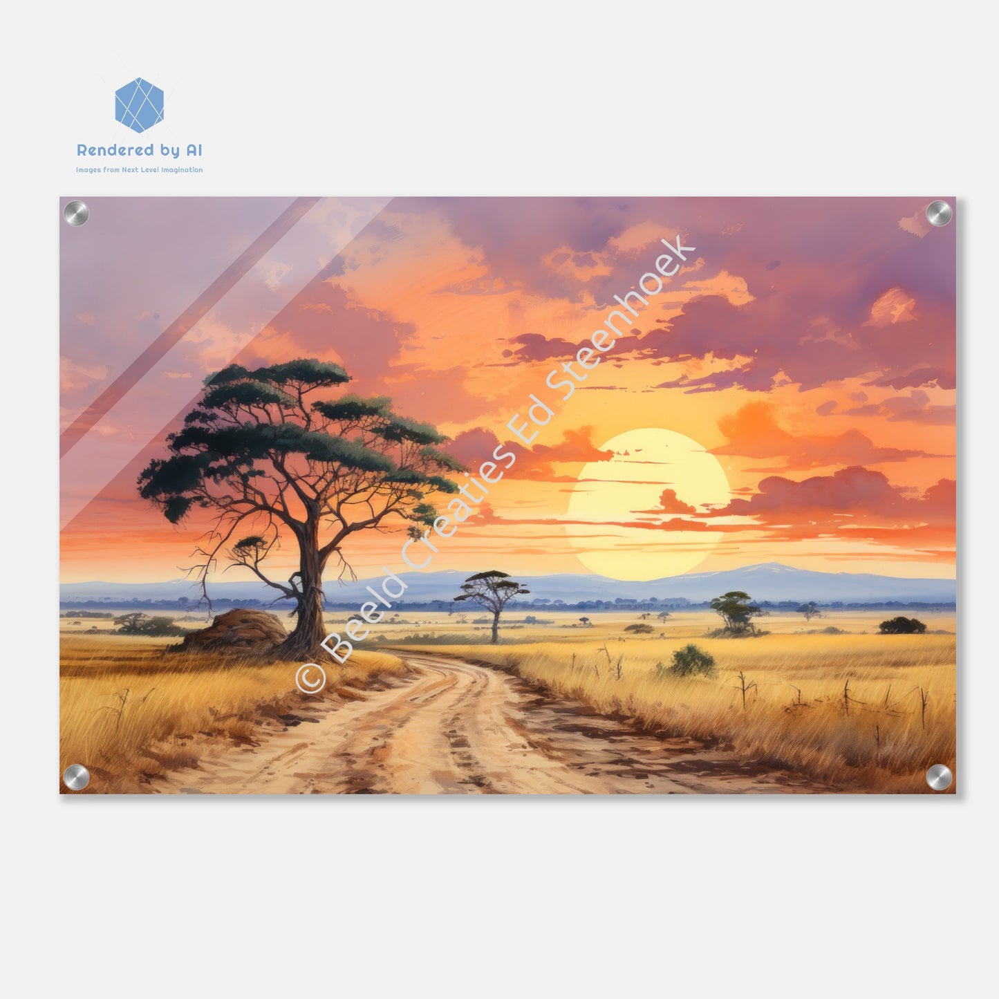 Serengeti Solitude: A Sunset Symphony (Acrylic Print)