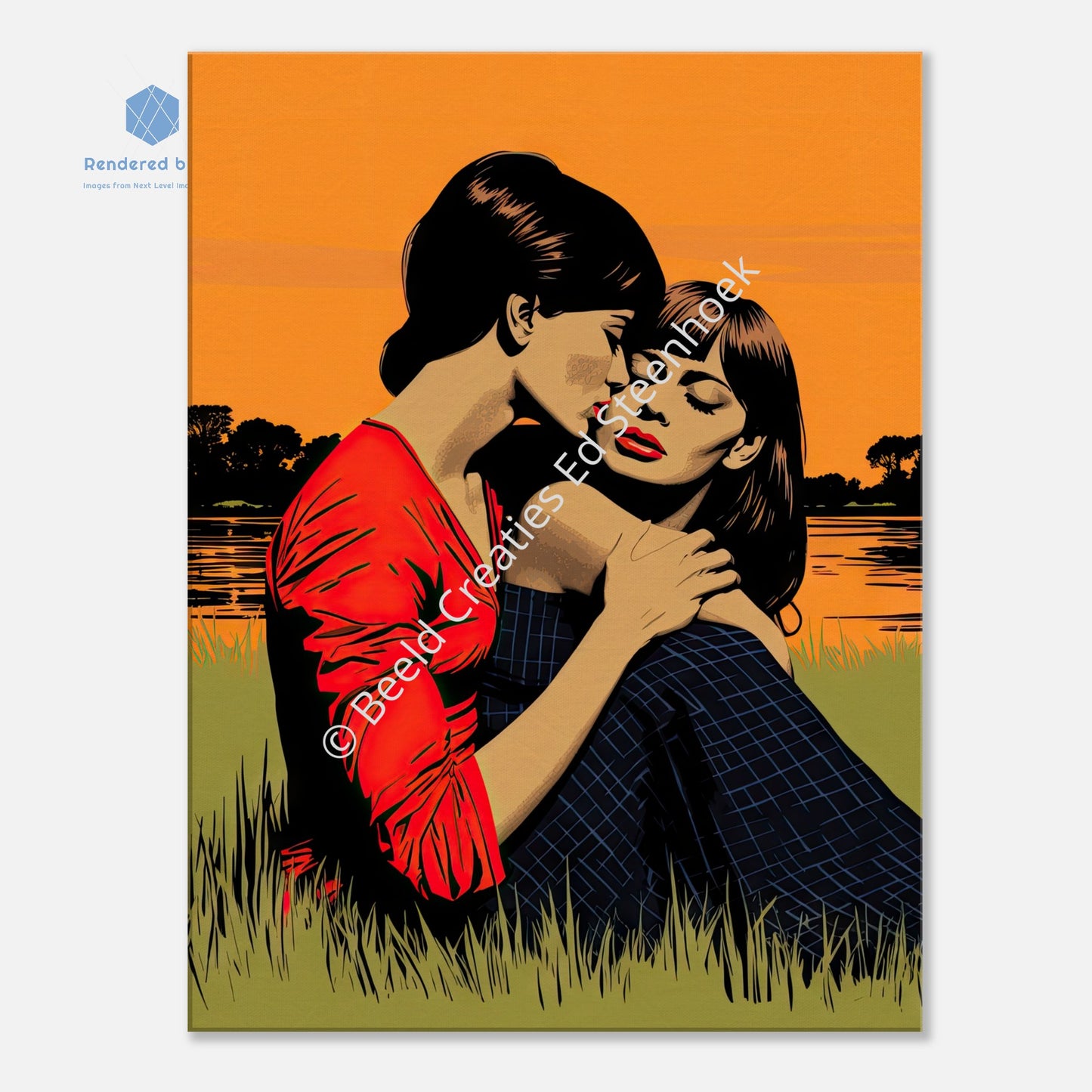 Sunset Embrace: A Tapestry of Love (Canvas)